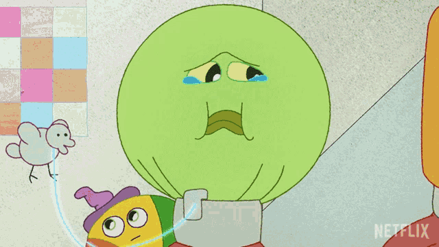 a cartoon character with a sad face and a netflix logo