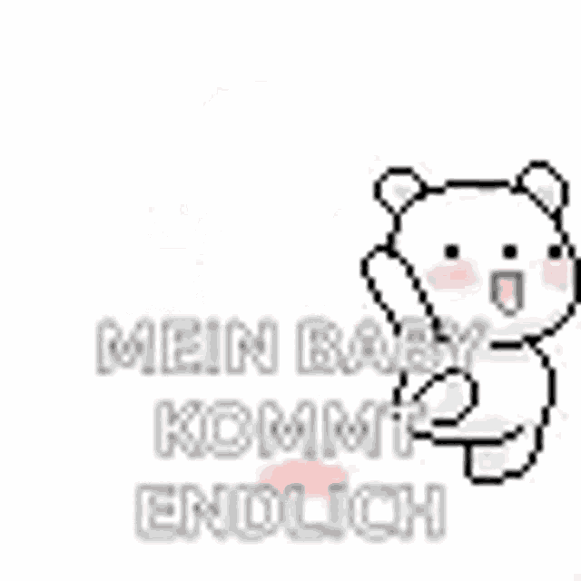 a pixel art of a teddy bear with the words mein baby kommt endlich .