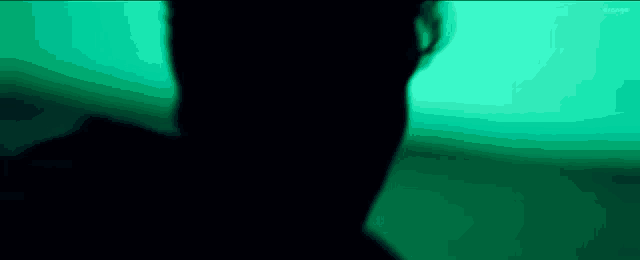 a close up of a person 's face with a green background .