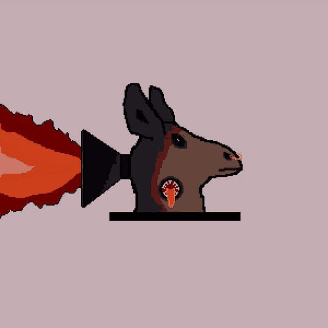 a pixel art drawing of a deer with flames coming out of its nose