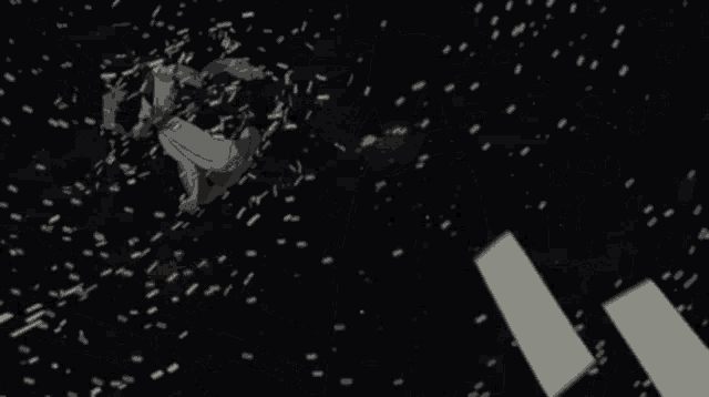 a cartoon character is flying through the air in a black and white striped background .