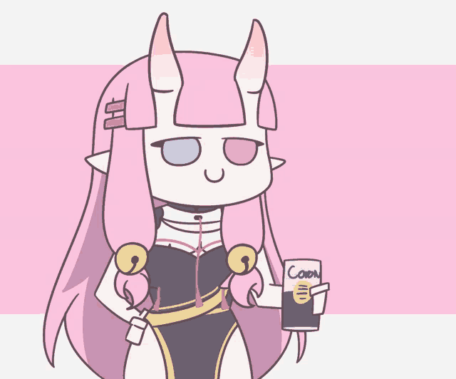 a cartoon drawing of a girl holding a can of corona