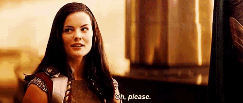 a woman is talking to another woman in a room and saying `` oh , please . ''
