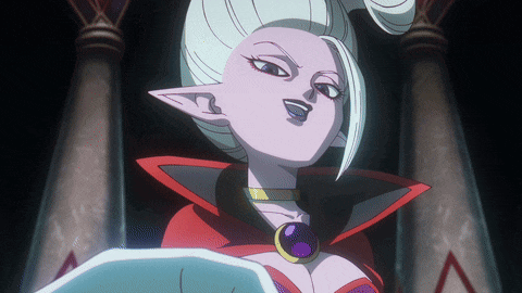 a cartoon character with a purple necklace and a red cape