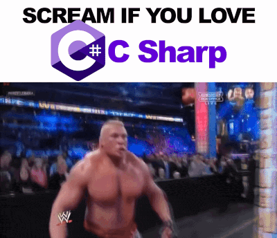 a picture of a wrestler with the words " scream if you love c # c sharp "