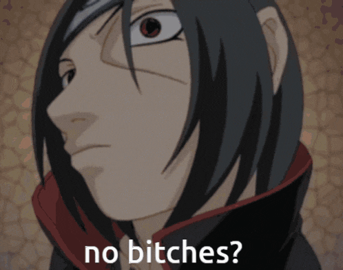 a close up of a cartoon character with the words no bitches