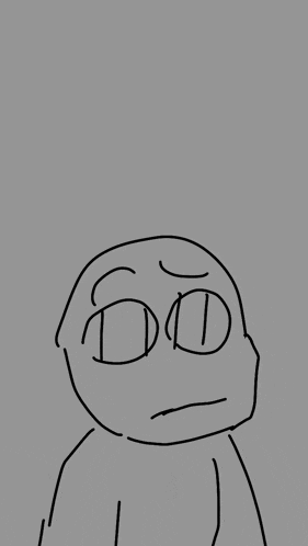 a black and white drawing of a person with a surprised look on his face