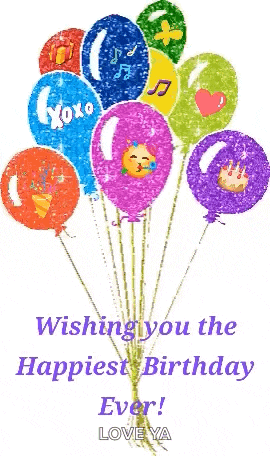 a bunch of balloons with the words wishing you the happiest birthday ever written on it