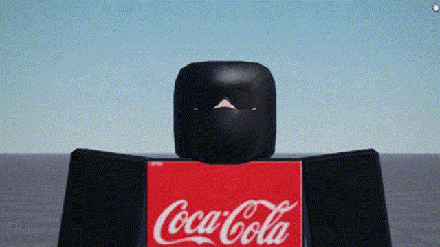 a roblox character is wearing a black mask and a coca cola shirt