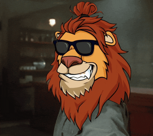 a cartoon of a lion wearing sunglasses and smiling