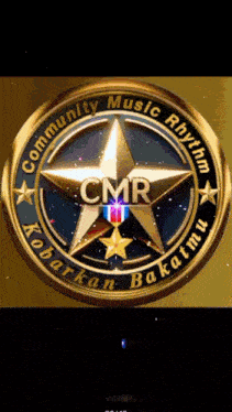 a logo for community music rhythm with a gold star in the center