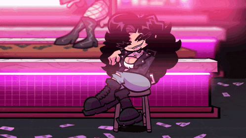 a cartoon of a girl sitting on a stool