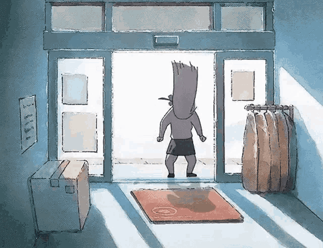 a cartoon drawing of a woman standing in a store