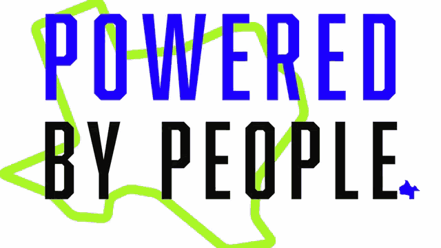 a logo for powered by people shows a map