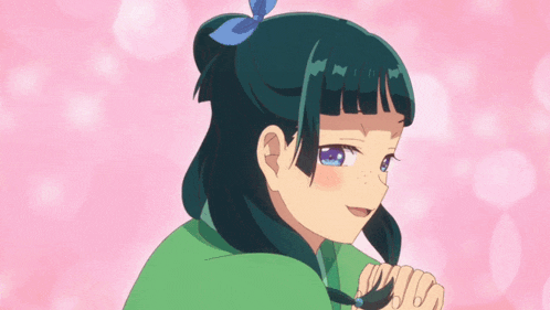 a girl with green hair and blue eyes is smiling and looking at the camera