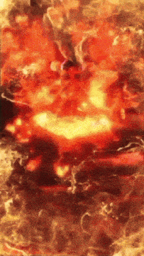 a painting of a fire explosion with a smiley face in the center