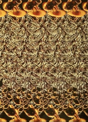 a pattern of cowboy hats and skulls on a brown background