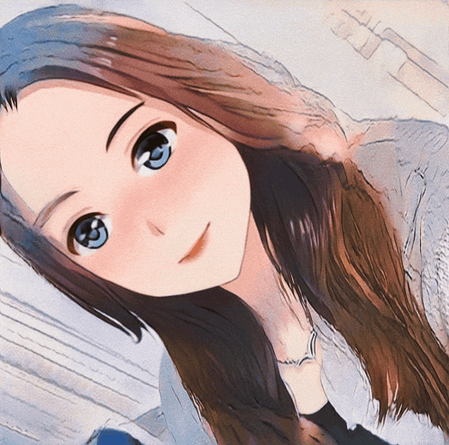 a drawing of a girl with blue eyes