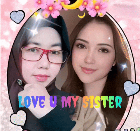 a picture of two women with the words " love u my sister " above them