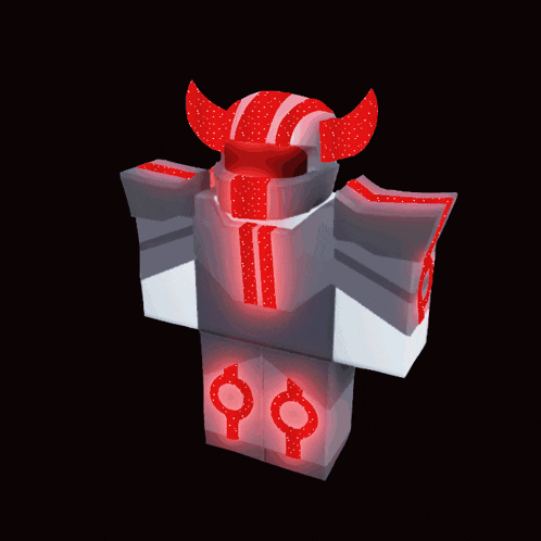 a 3d model of a robot with red horns and a red stripe