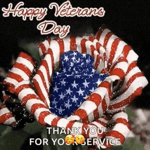 a flower with an american flag inside of it and the words `` happy veterans day thank you for your service '' written on it .
