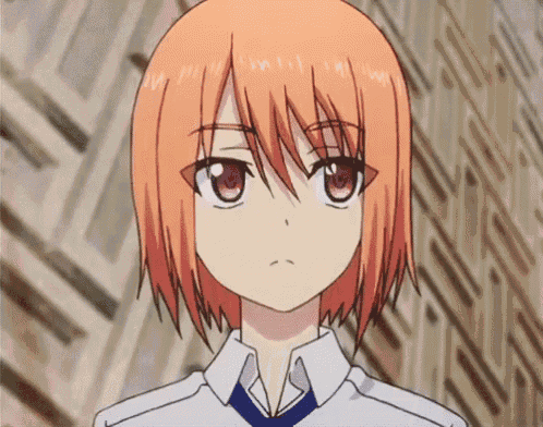 a girl with orange hair is wearing a white shirt and a blue tie