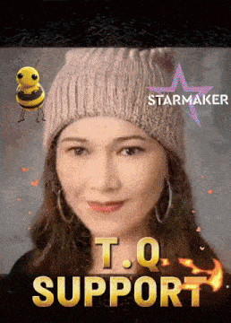 a woman wearing a knitted hat with the words t.q. support