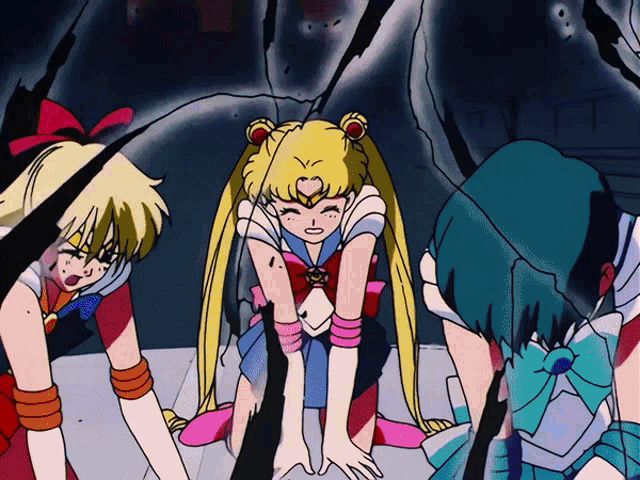 a group of anime characters including sailor moon are gathered together