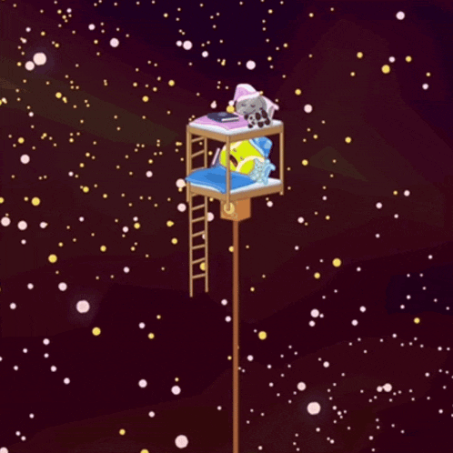 a cartoon drawing of a bunk bed in the sky