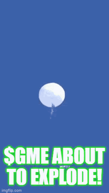 a blue background with a cloud and the words $ gme about to explode