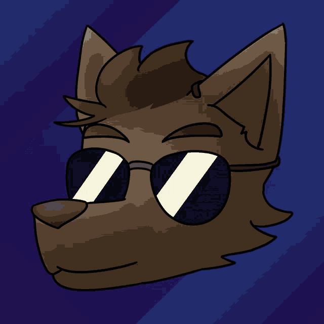 a drawing of a wolf wearing sunglasses with a blue background