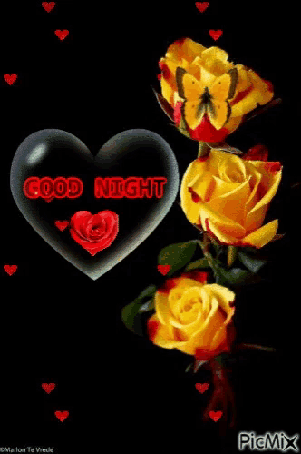 a picture of roses and a heart that says " good night "