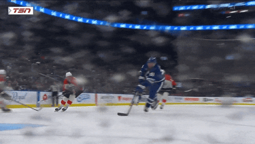 a hockey game is being played in front of a tsn banner
