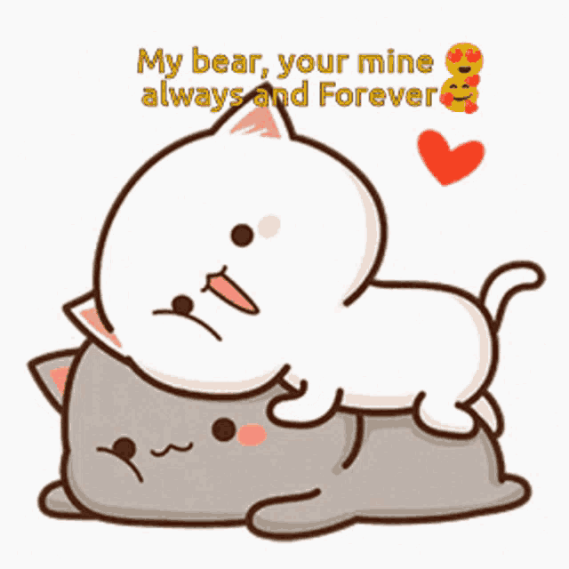 a cartoon of two cats hugging each other with the words my bear your mine always and forever