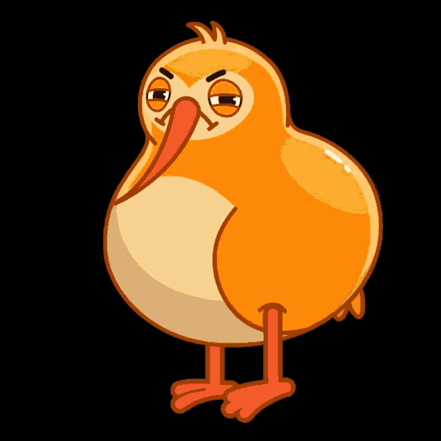 a cartoon chicken with a yellow feather covering its face