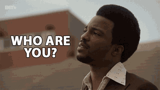a man in a brown suit says who are you