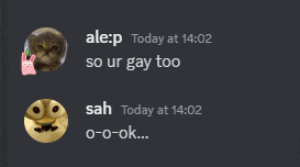a screenshot of a discord conversation between ale and sah