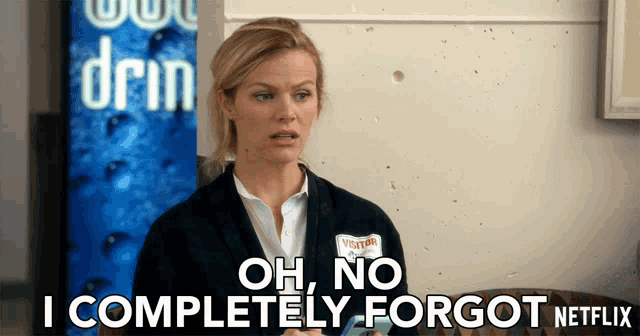 a woman says oh no i completely forgot netflix in front of a soda machine