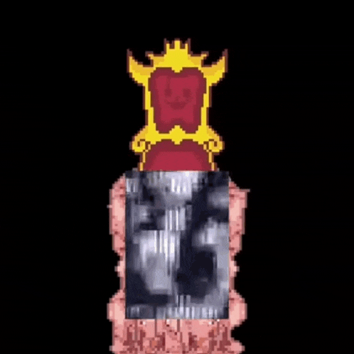 a pixel art of a throne with a red cushion and a gold crown
