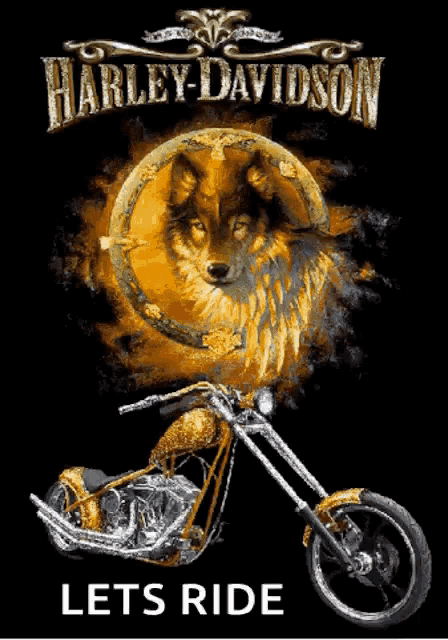 a harley-davidson poster with a wolf on a motorcycle