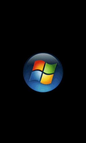 a windows logo is displayed in a circle on a black background