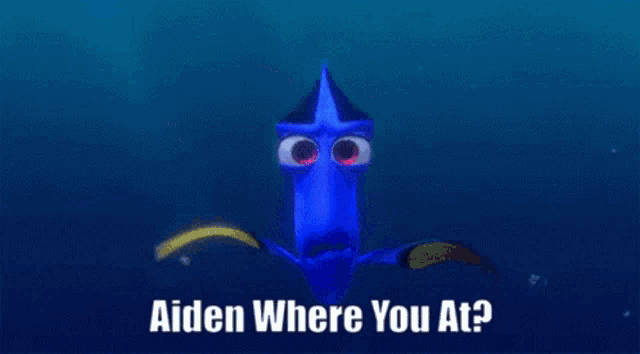 a close up of a cartoon character 's eyes with the words aiden where you at
