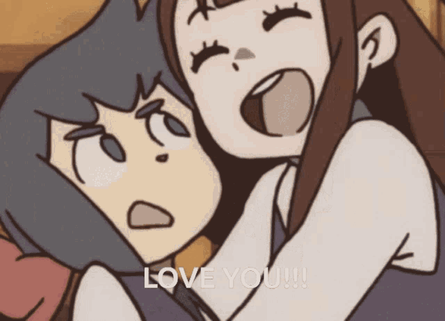 a cartoon of two girls with the words love you on the bottom