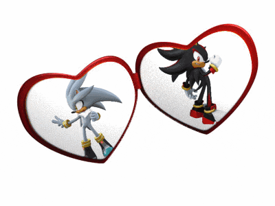 silver the hedgehog and shadow the hedgehog are in a heart