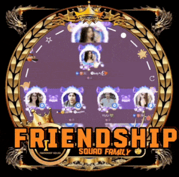 a picture of a friendship squad family with a purple background