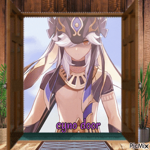 a picture of a girl with the words cyno door on the bottom