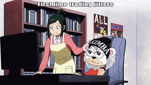 a cartoon of a woman standing next to a bear with a kimba hat on