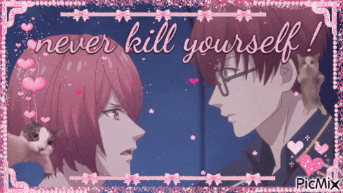 a picture of a man and woman with the words never kill yourself
