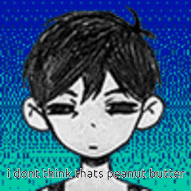 a black and white drawing of a boy with the words `` i dont think thats peanut butter '' written below it .