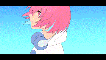 a pixel art of a girl with pink hair wearing a white hoodie